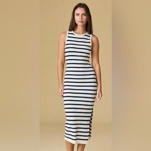 Etiquette Navy and Cream Striped Midi Dress in Large
